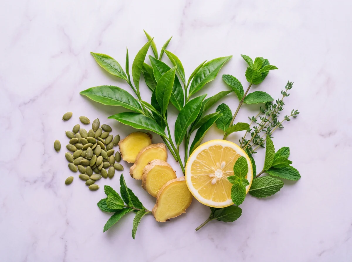 Plantaardige ingrediënten groene thee gember pompoenpitten voor supplement voor gezond gewicht ondersteunen